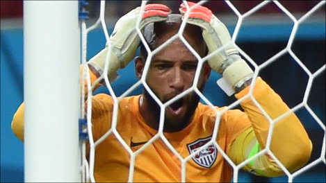 Tim Howard, US Goalkeeper, after a tying goal from Portugal. From AFP/Getty Images.